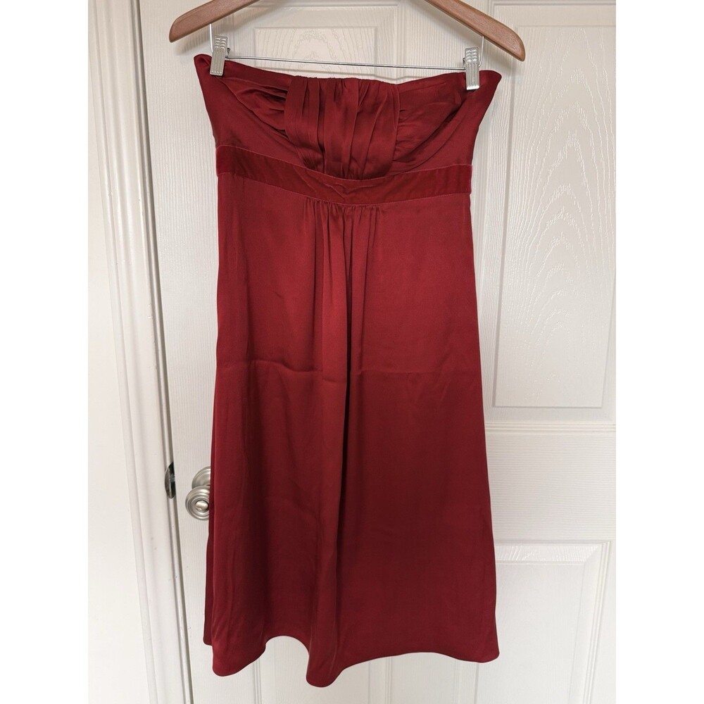 Y2K Banana Republic Women's Red Sweetheart Satin Silk A-Line Strapless Dress 6
